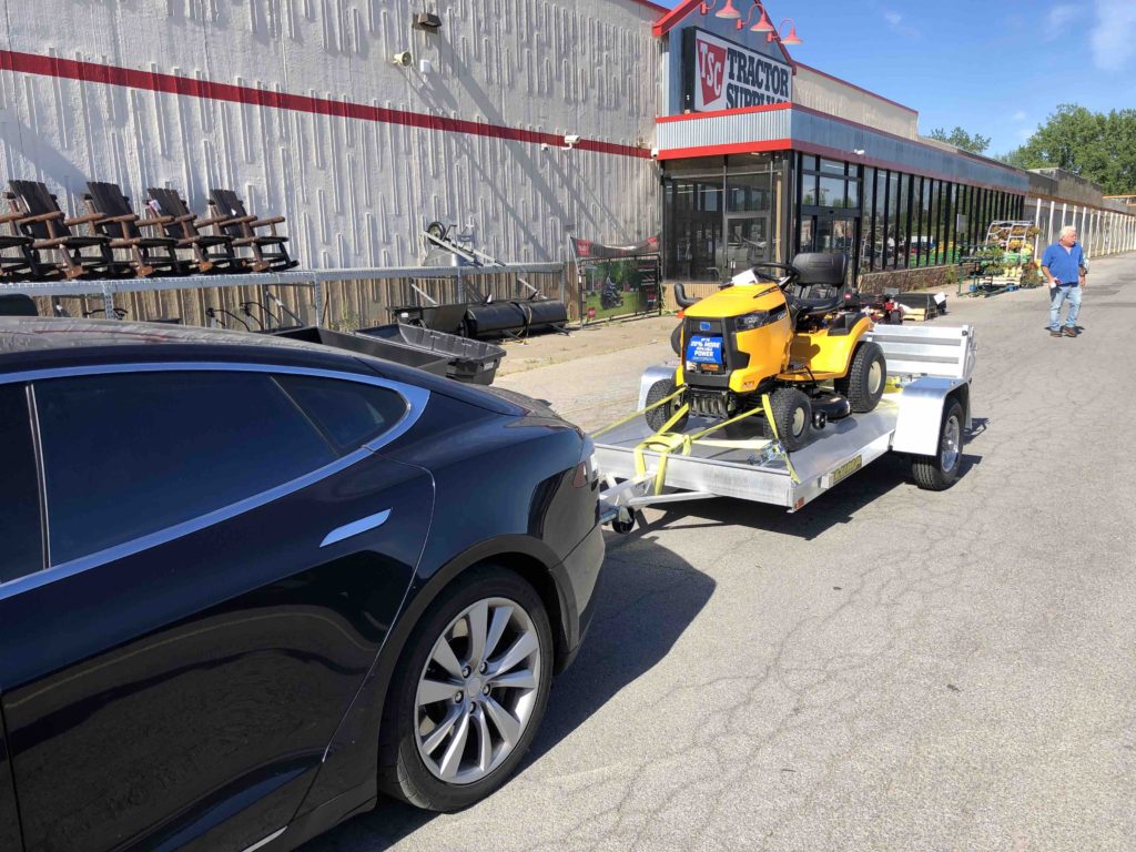 Tesla Model S Towing Lawnmower